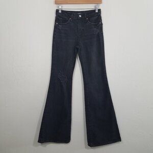 Express 70'S Flare Distressed Mid Rise Jeans Black Size 0